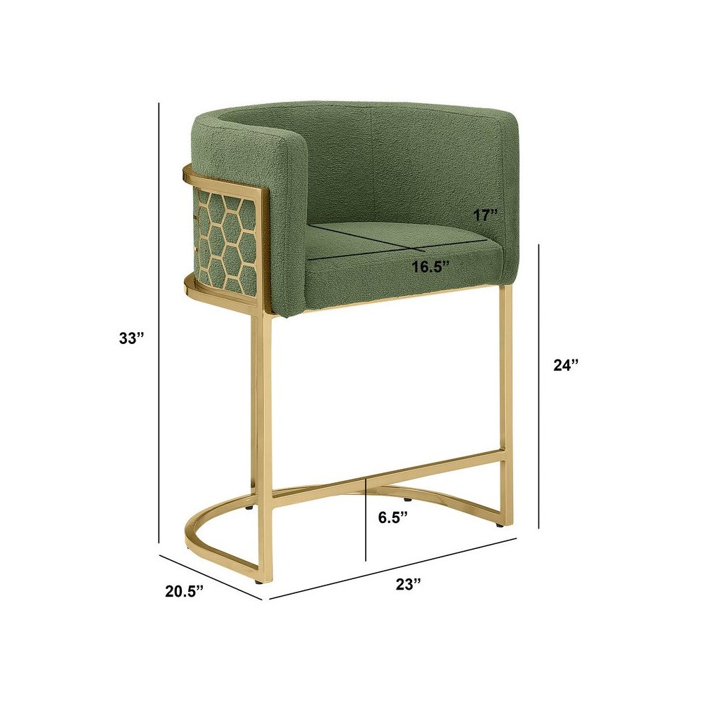 Honeycomb back barrel chair in Green with gold base, Set of 2