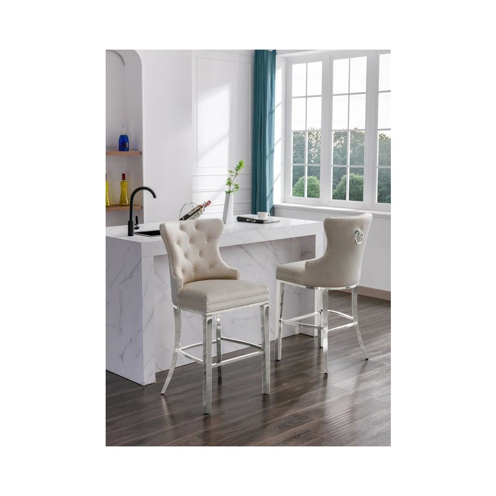 24" upholstered counter height chairs in cream velvet (SET OF 2)