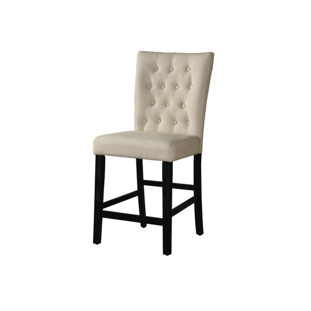 Classic 24" Counter Height Side Chair Tufted in Linen Fabric **Set of 2**, Beige
