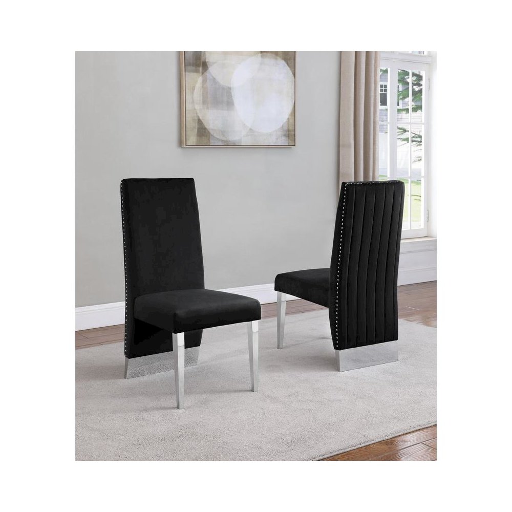Tufted Velvet Upholstered Dining Chair, 4 Colors to Choose (Set of 2) - Black