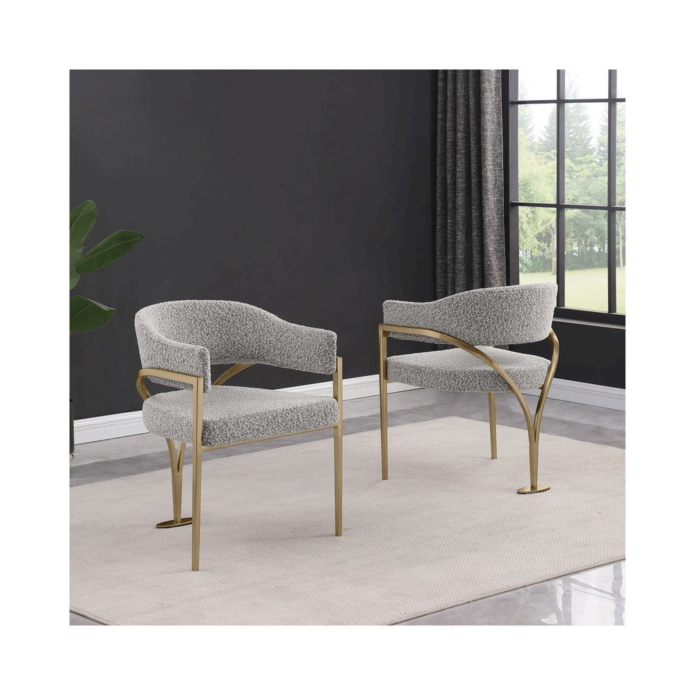 Modern Upholstered Chair with Rich Gray Boucle Fabric Set of 2