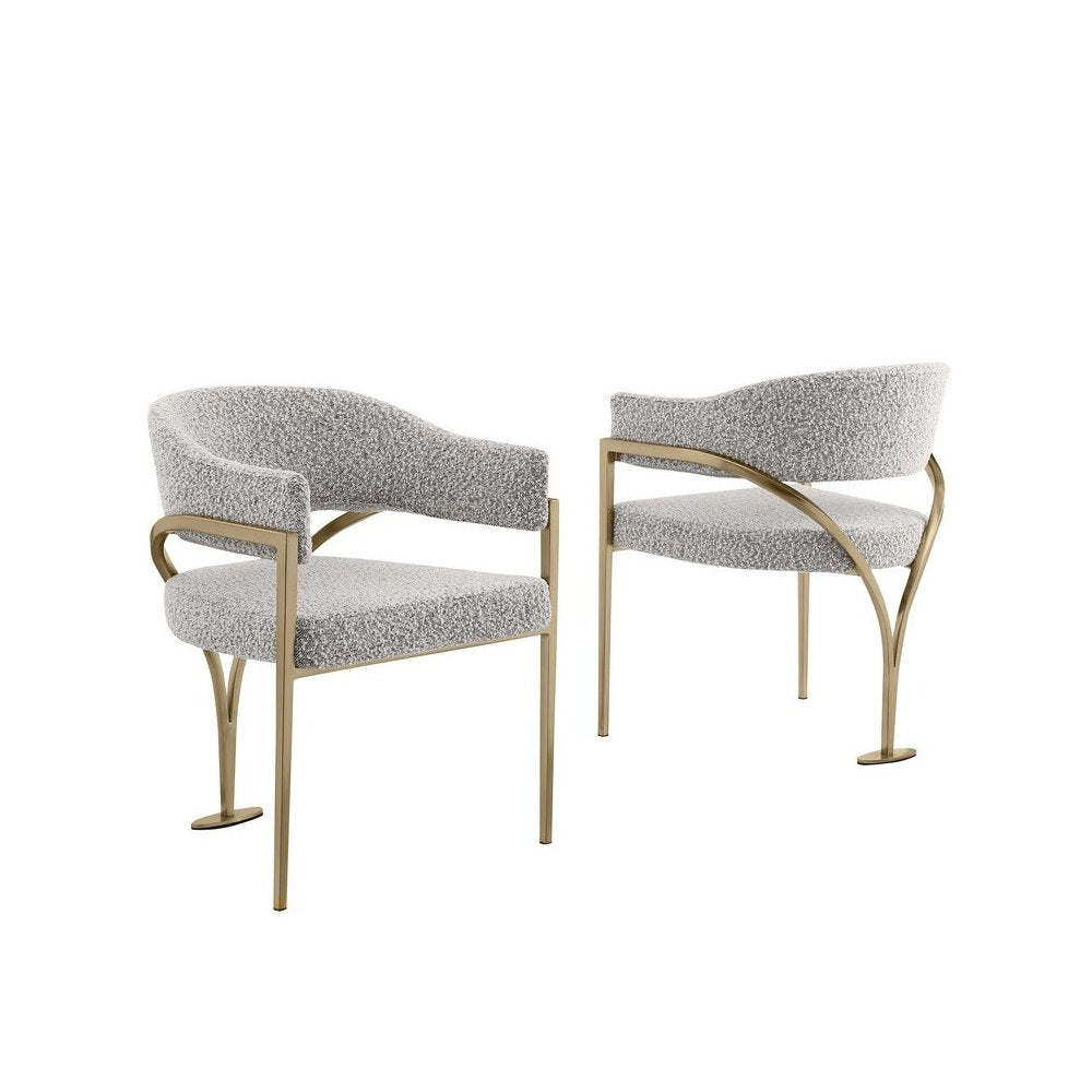 Modern Upholstered Chair with Rich Gray Boucle Fabric Set of 2