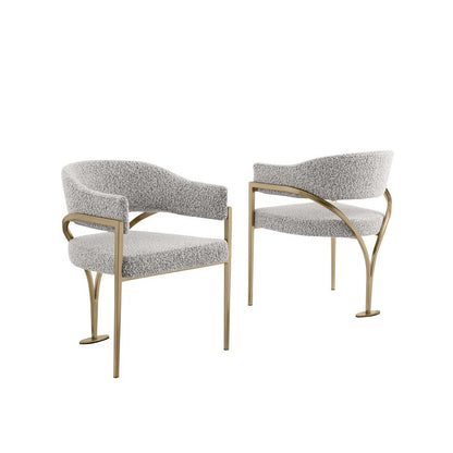 Modern Upholstered Chair with Rich Gray Boucle Fabric Set of 2