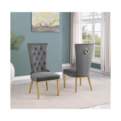 Dark Gray velvet side chair with gold stainless steel base (SET OF 2)