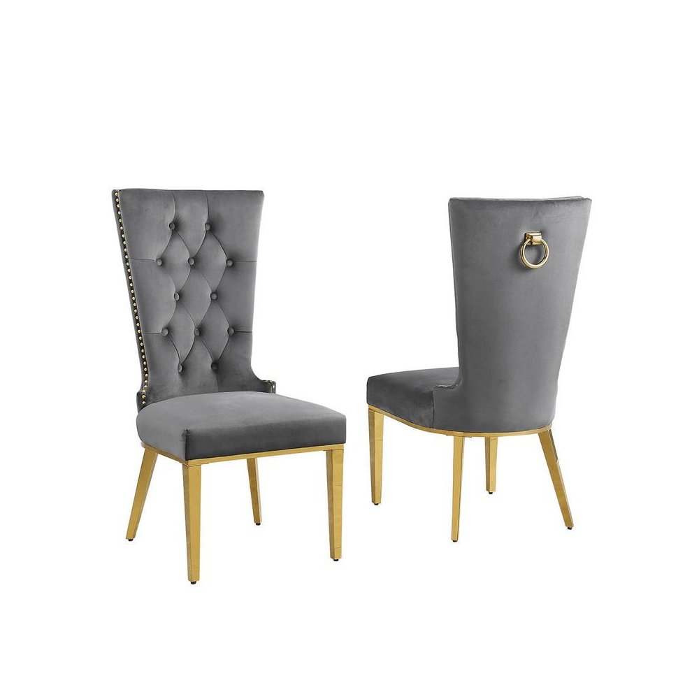 Dark Gray velvet side chair with gold stainless steel base (SET OF 2)