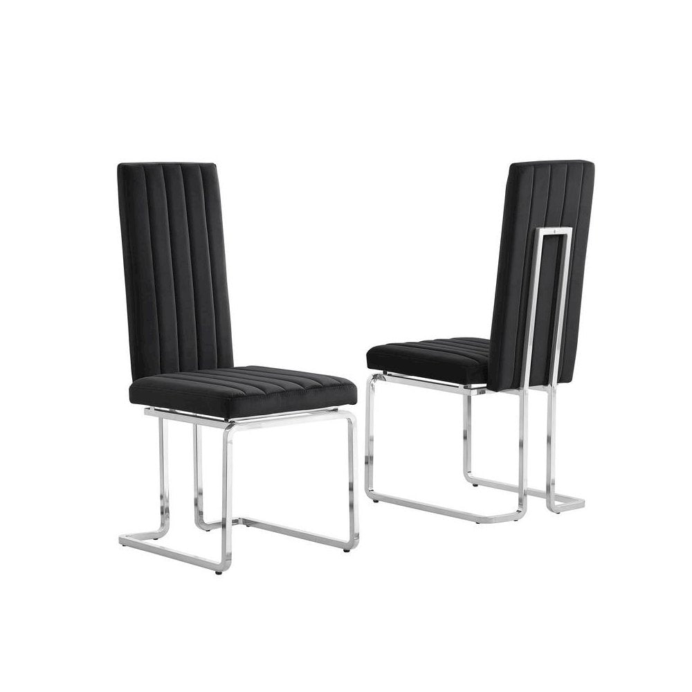 Black velvet side chairs with silver base (SET OF 2)
