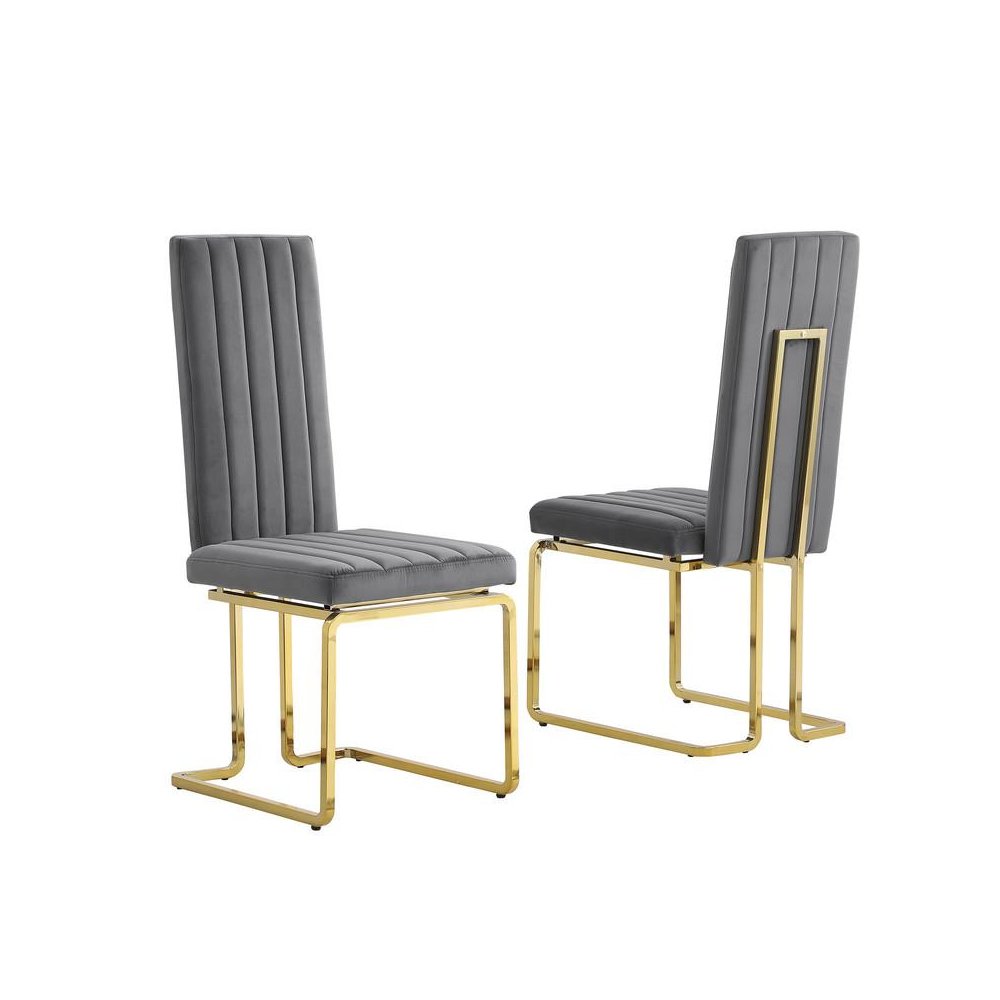 Dark grey velvet side chairs with gold color base (SET OF 2)