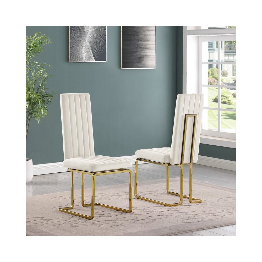 Cream velvet chairs with gold color base (SET OF 2)