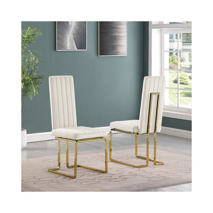 Cream velvet chairs with gold color base (SET OF 2)