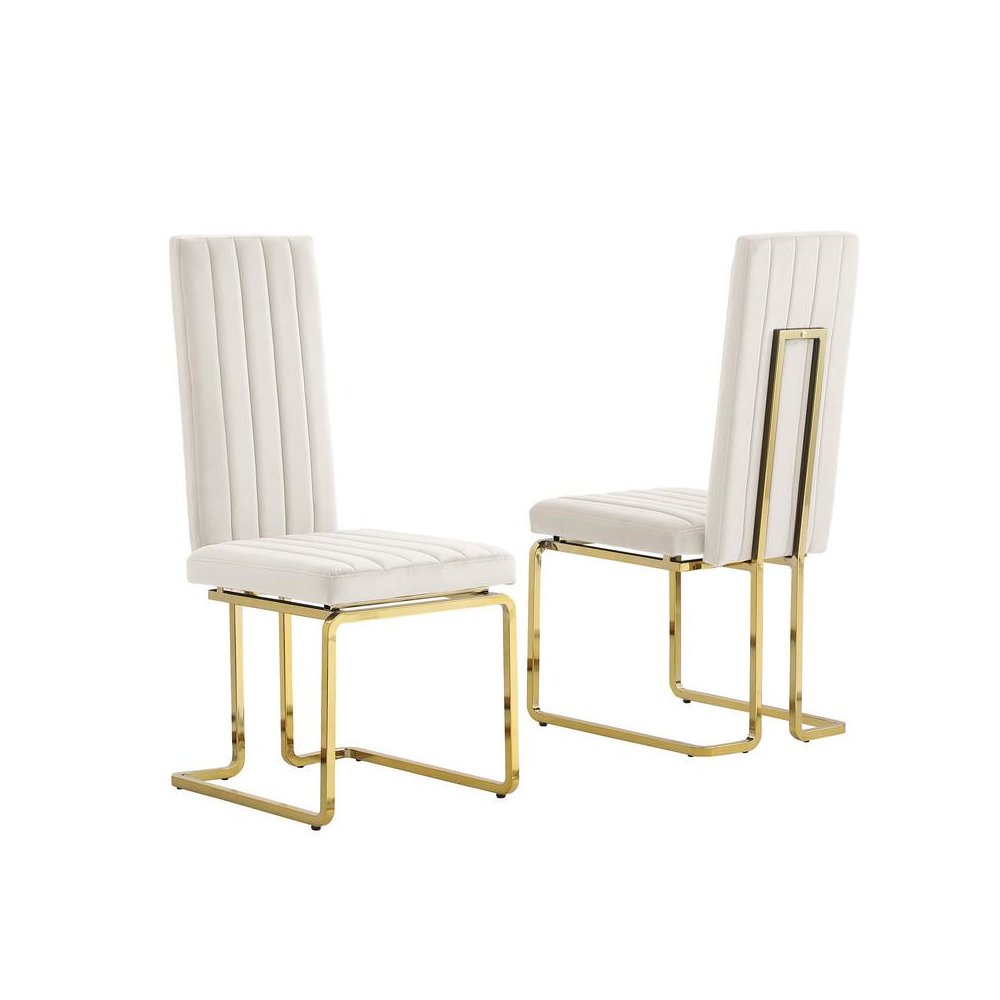 Cream velvet chairs with gold color base (SET OF 2)