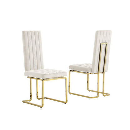 Cream velvet chairs with gold color base (SET OF 2)