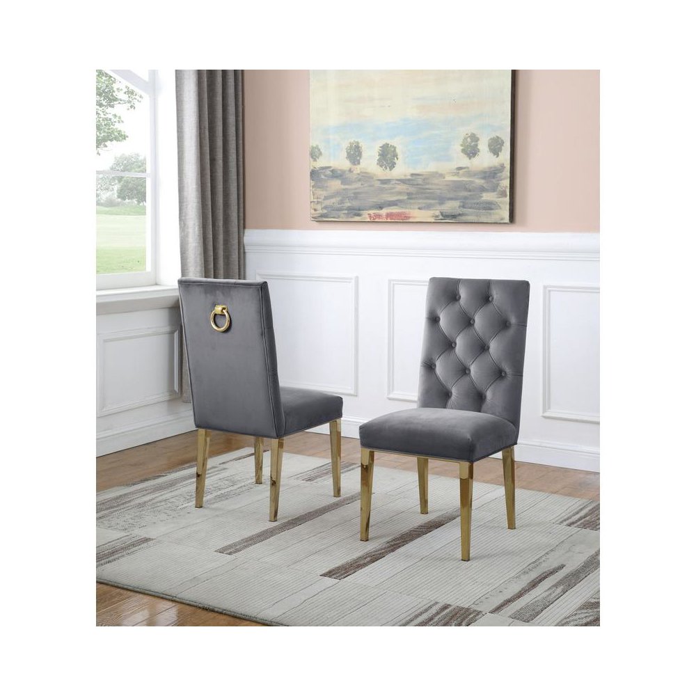 Dark Grey Velvet Tufted Side Chair Set of 2