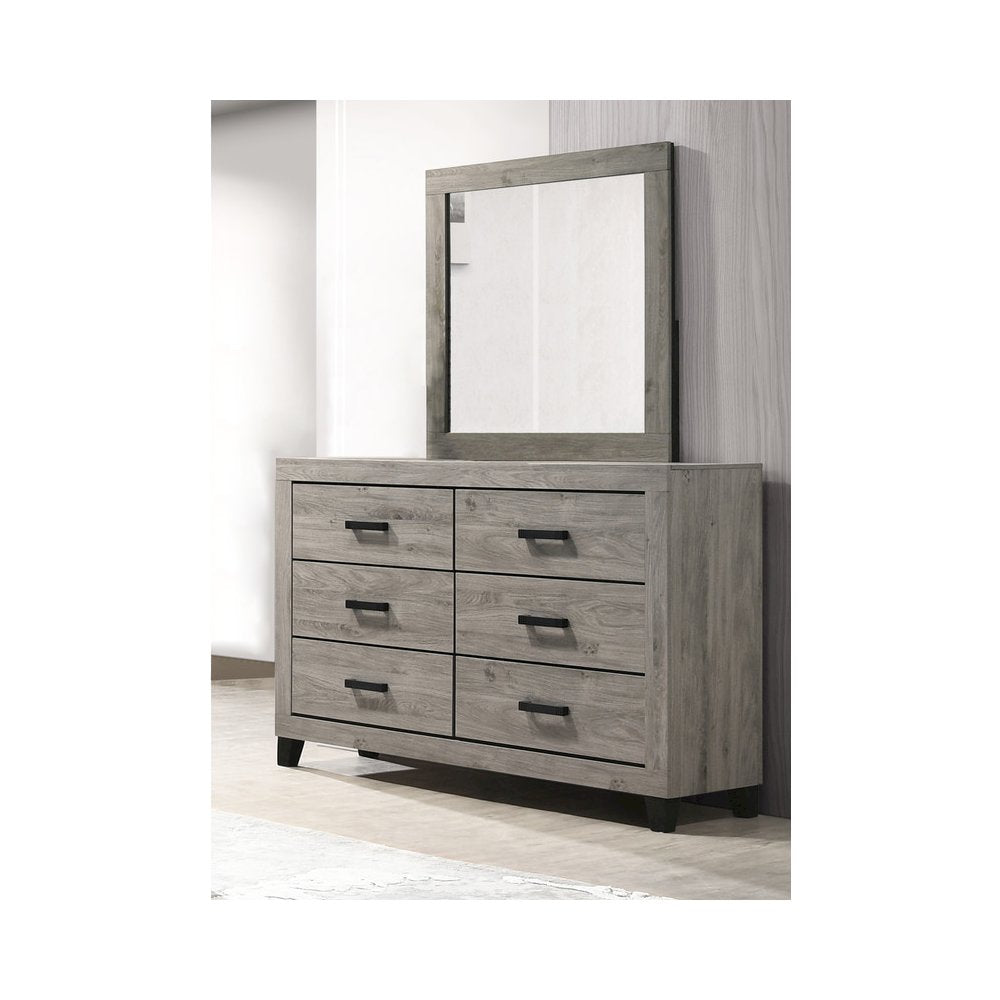 6 piece light gray pannel bedroom set (Bed+2NS+Dresser+Mirror+Chest)
