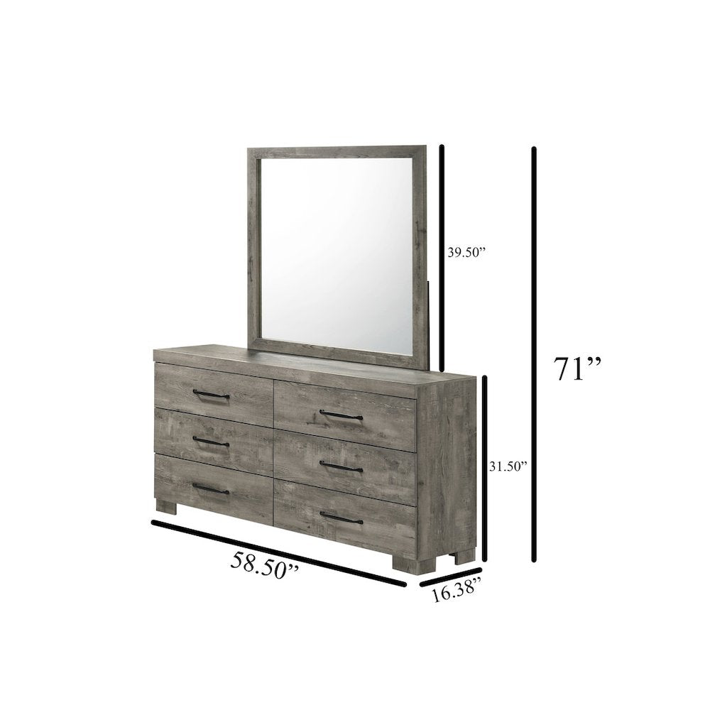 6Pc Modern Queen Size Panel Bedroom Set In Antique Gray Color