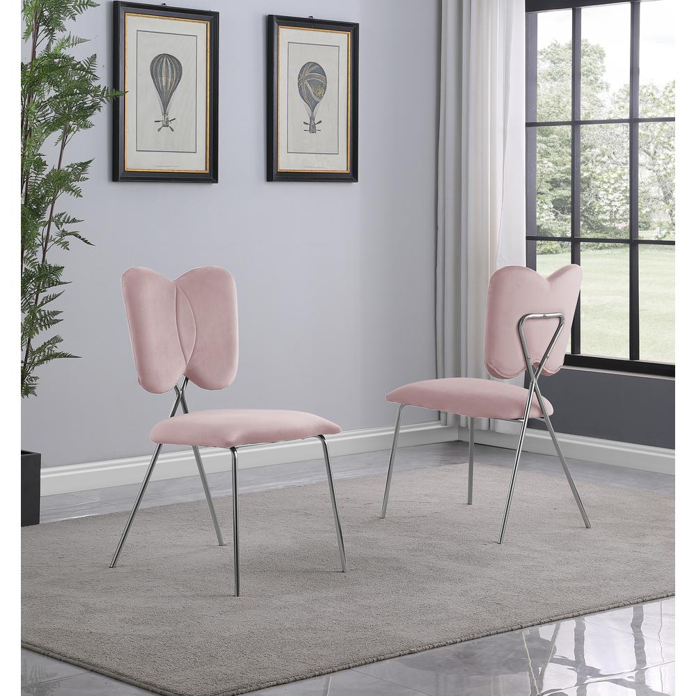 Set of 4, Pink Velvet Guest Side Chair with Wingback, Chrome