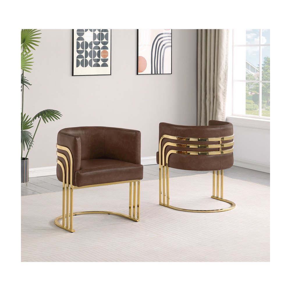 Leather-Aire Barrel Accent Chair with Gold Base