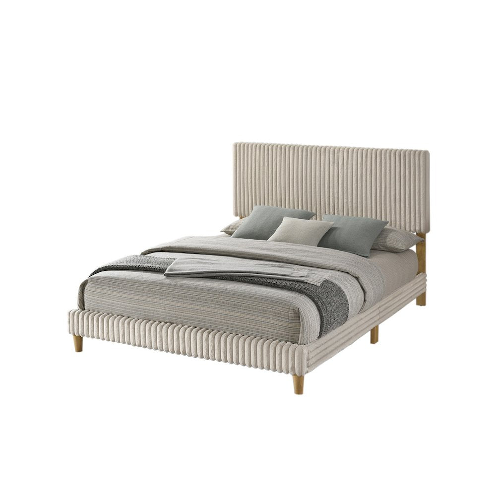 Twin size panel bed with wooden legs in Cream color