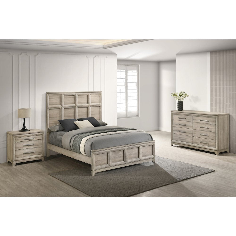 3pc Eastern King Panel Bedroom Set Weathered Greige (Bed, Dresser, Nightstand)