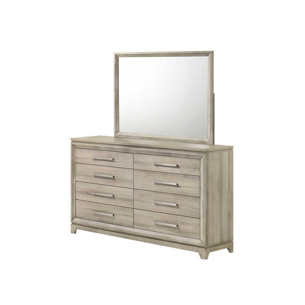 Weathered Greige 6-Drawers Dresser with Mirror