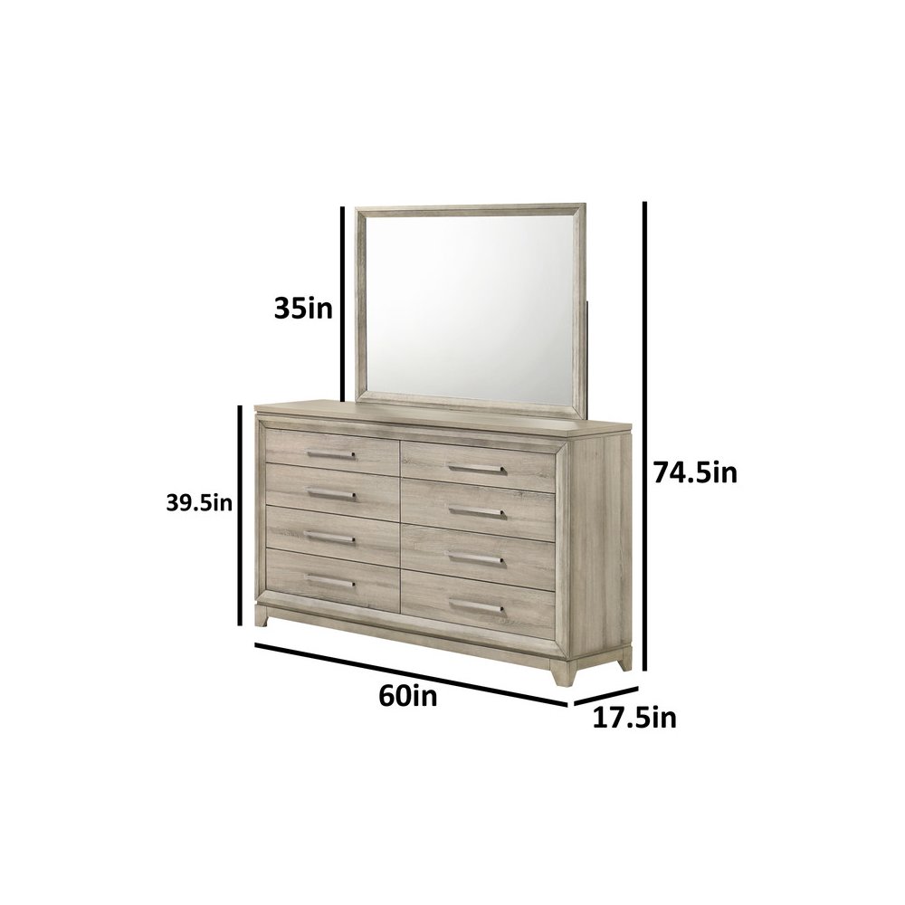 Weathered Greige 6-Drawers Dresser with Mirror