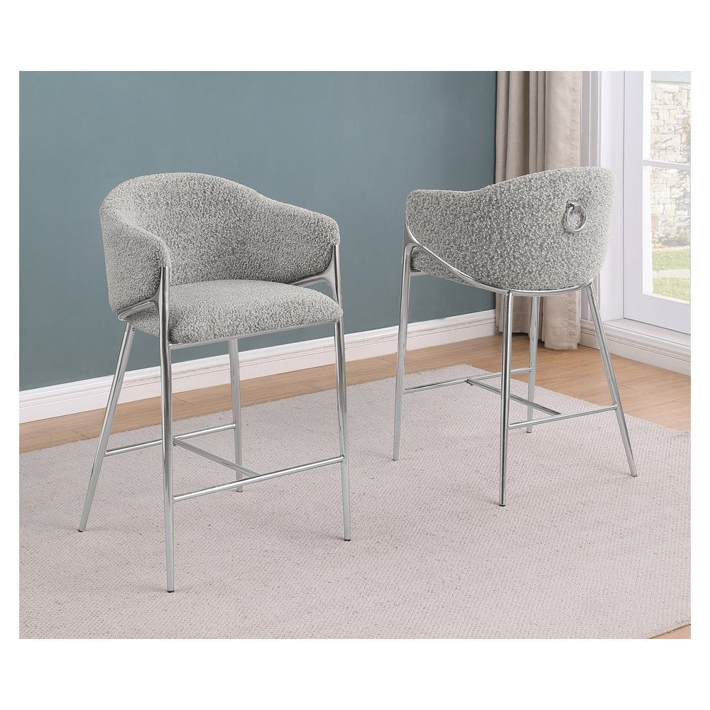 Rich gray barstools (29") in boucle fabric and Silver chrome base (SET OF 2)
