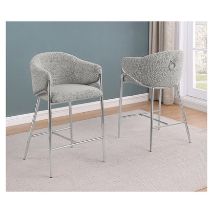 Rich gray barstools (29") in boucle fabric and Silver chrome base (SET OF 2)