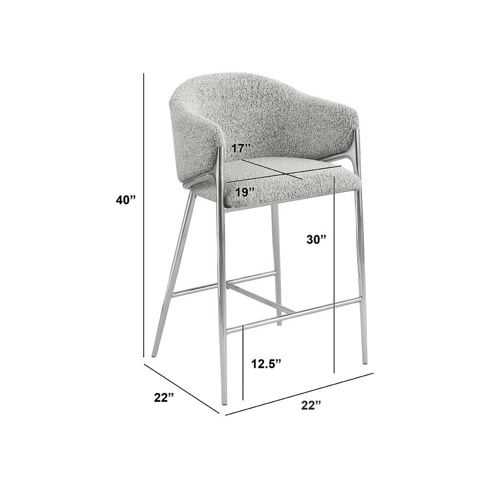 Rich gray barstools (29") in boucle fabric and Silver chrome base (SET OF 2)