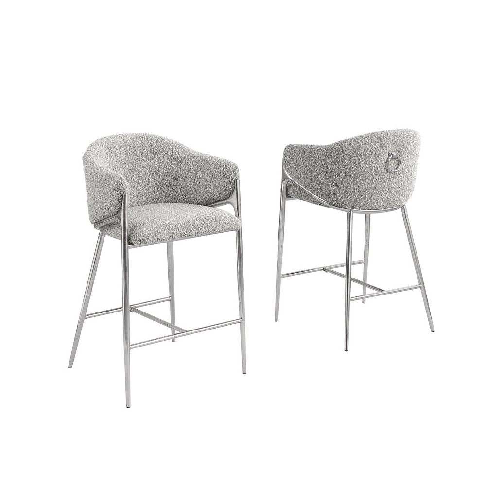 Rich gray barstools (29") in boucle fabric and Silver chrome base (SET OF 2)