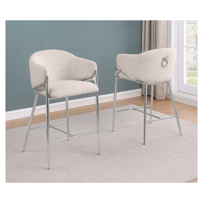 Cream barstools (29") in boucle fabric and Silver chrome base (SET OF 2)