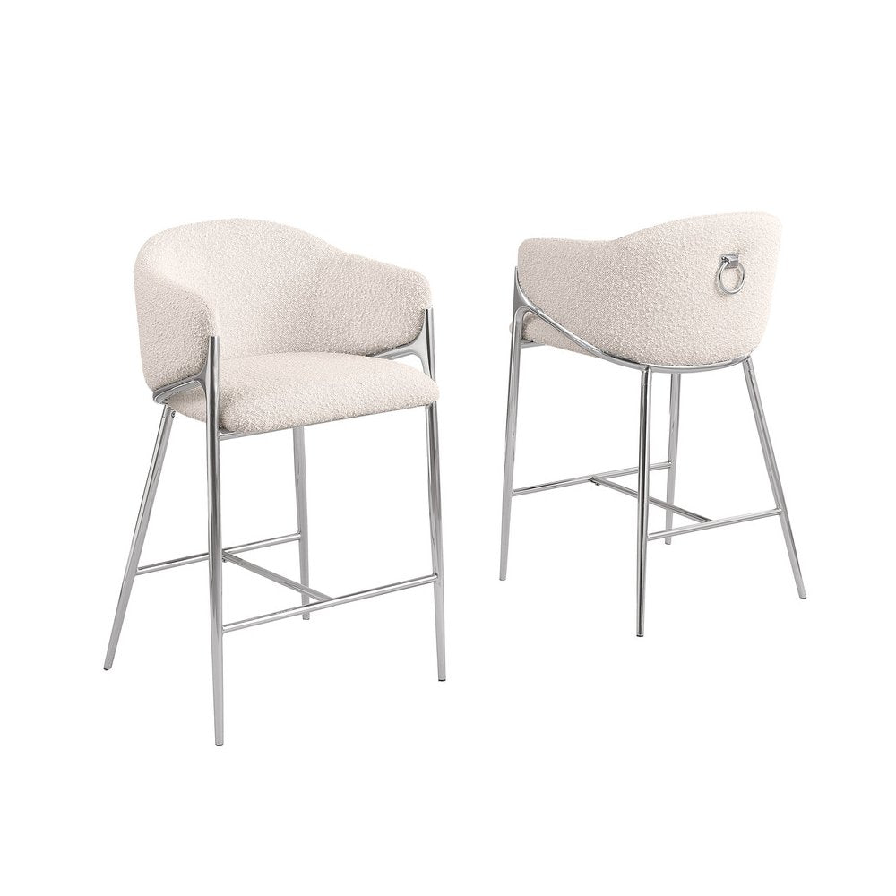 Cream barstools (29") in boucle fabric and Silver chrome base (SET OF 2)