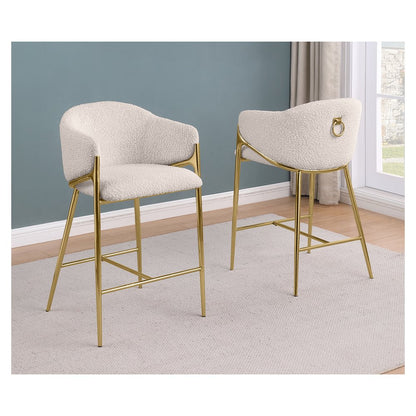 Cream barstools (29") in boucle fabric and gold chrome base (SET OF 2)