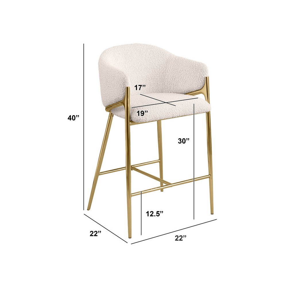 Cream barstools (29") in boucle fabric and gold chrome base (SET OF 2)