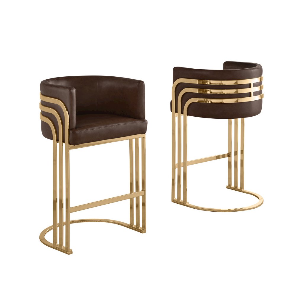 Leaather-Aire Espresso Counterheights 24" with Gold Chrome (Set of 2)