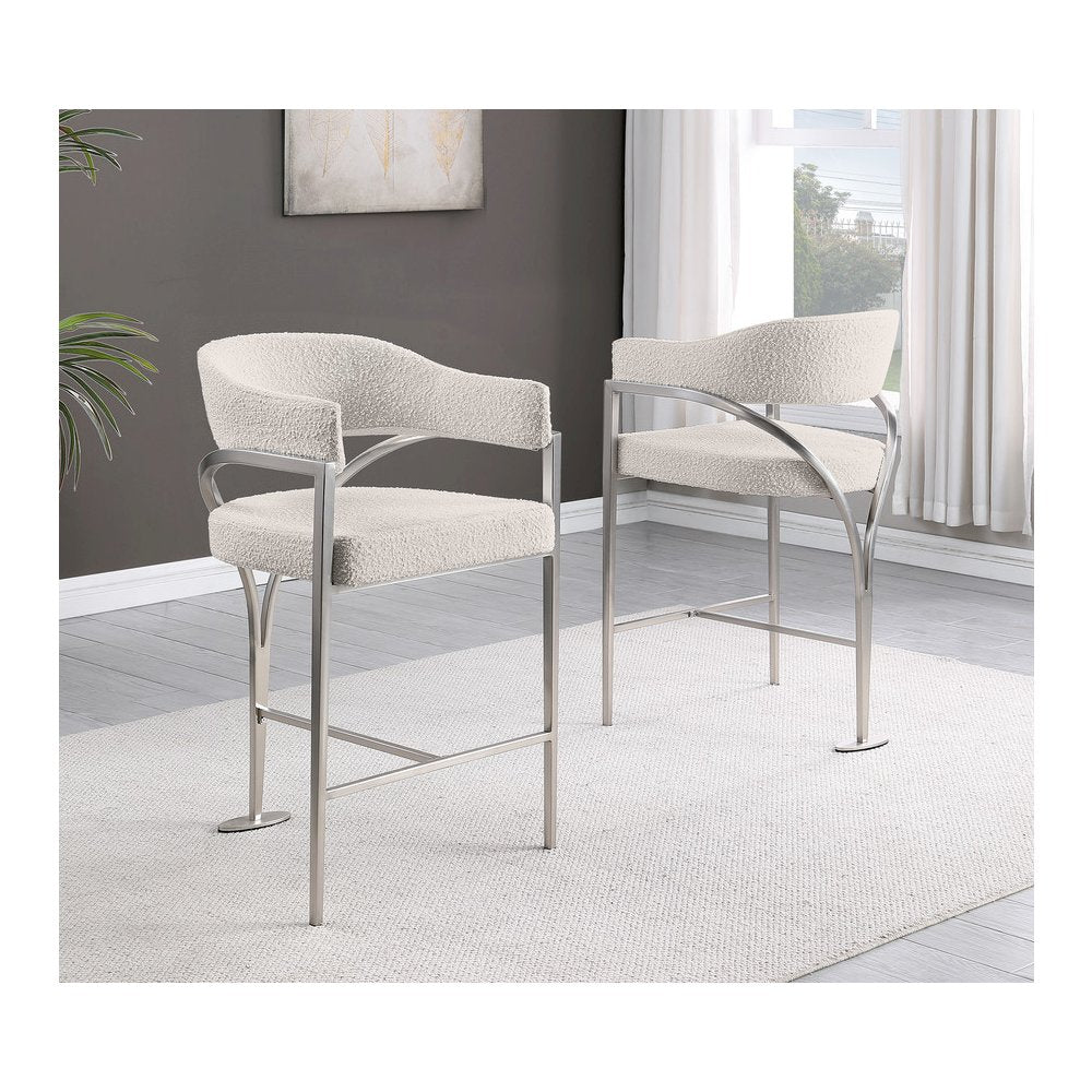 Cream Boucle Fabric Counterheights with Gold Matte Chrome Base (Set of 2)