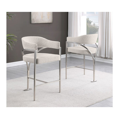 Cream Boucle Fabric Counterheights with Gold Matte Chrome Base (Set of 2)
