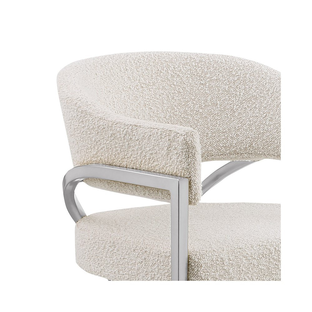 Cream Boucle Fabric Counterheights with Gold Matte Chrome Base (Set of 2)