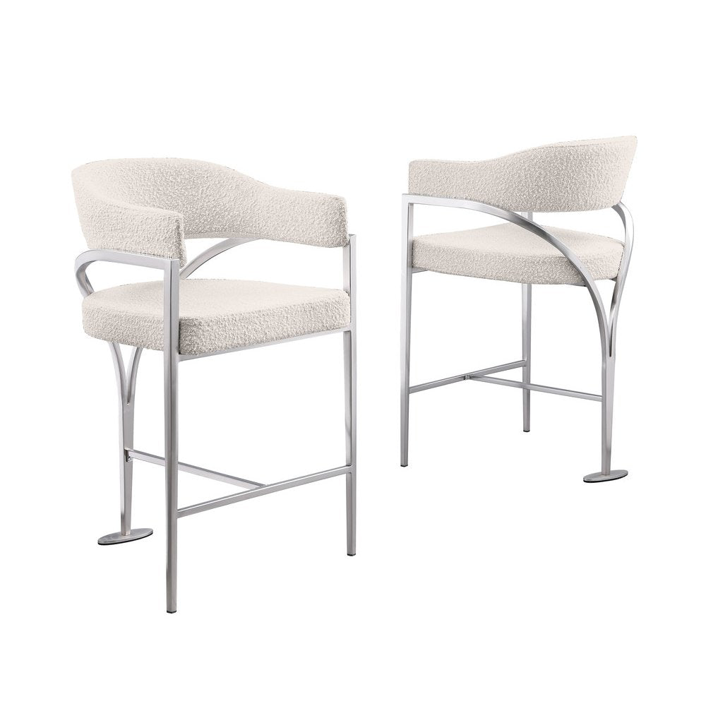 Cream Boucle Fabric Counterheights with Gold Matte Chrome Base (Set of 2)