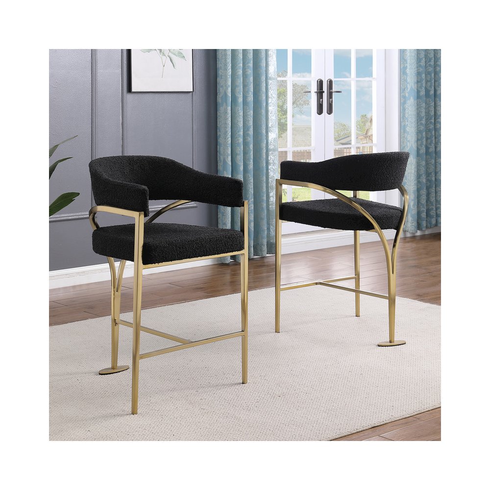 Black Boucle Fabric Counterheights with Gold Matte Chrome Base (Set of 2)