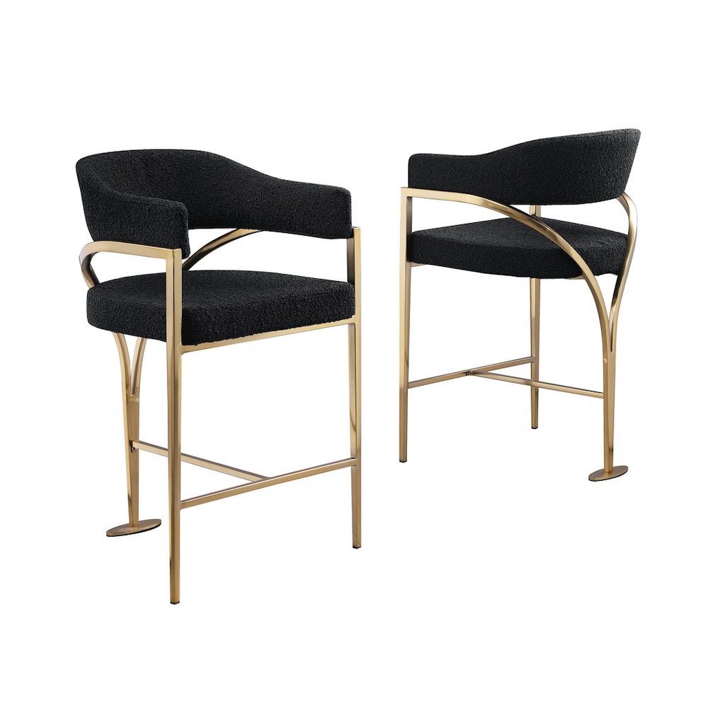Black Boucle Fabric Counterheights with Gold Matte Chrome Base (Set of 2)