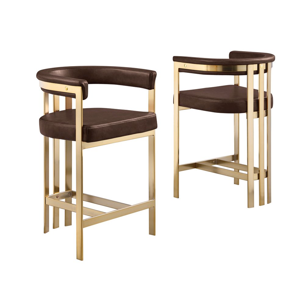 Espresso Leather-Aire Fabric Counterheight with Gold Chrome Base (Set of 2)