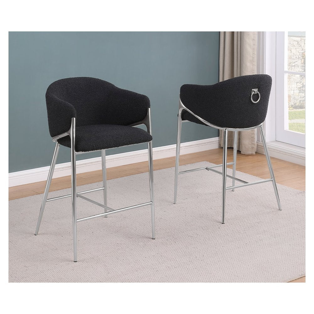 Black Counterheight (26") In Boucle Fabric And Silver Chrome Base (Set Of 2)