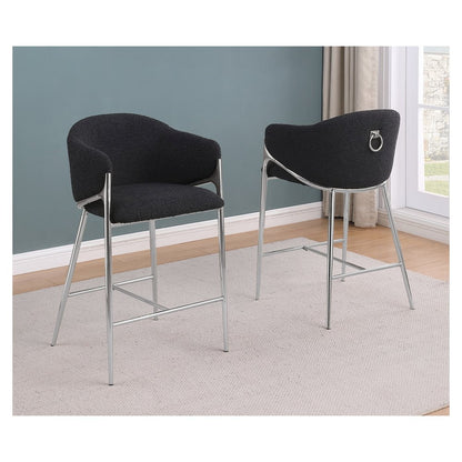 Black Counterheight (26") In Boucle Fabric And Silver Chrome Base (Set Of 2)