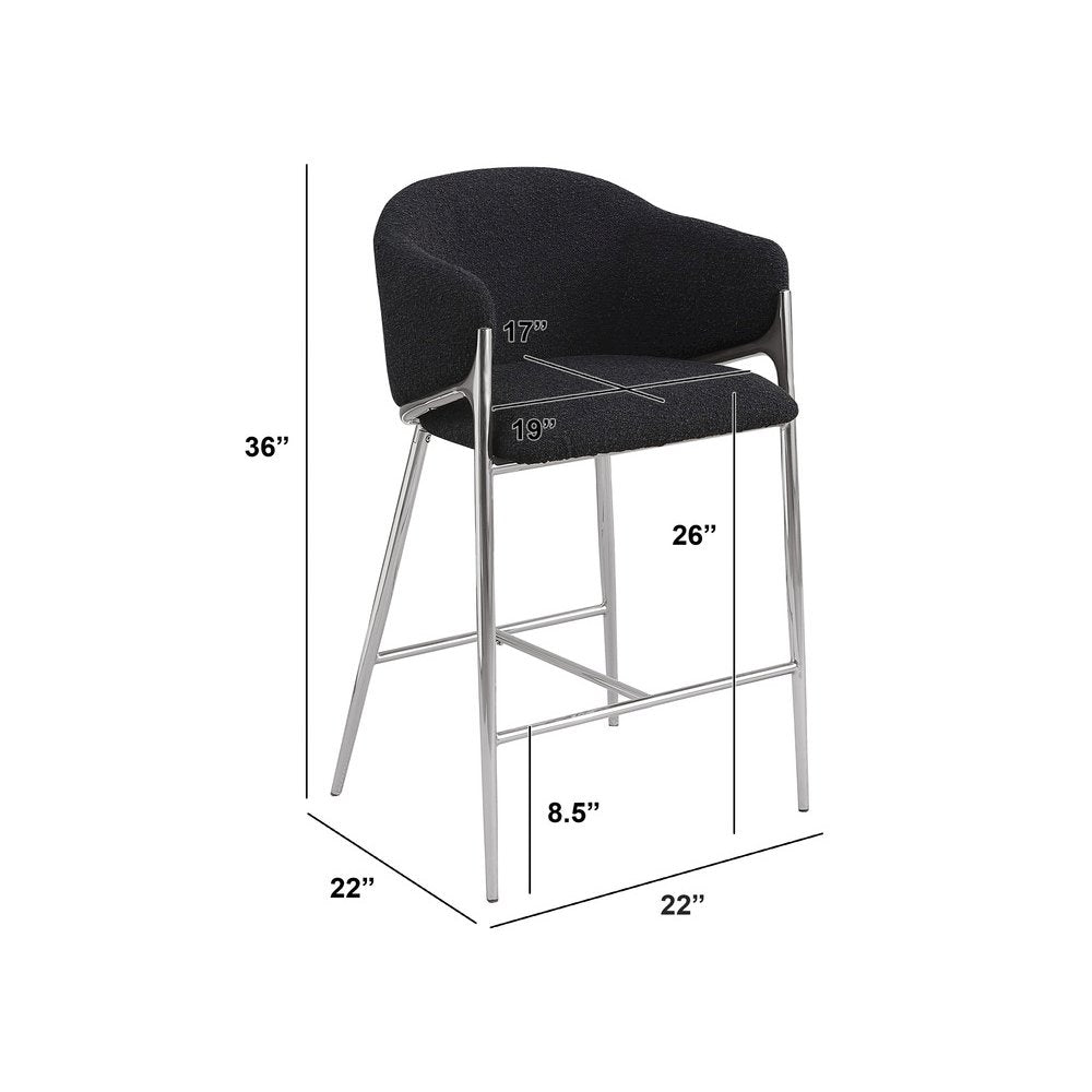 Black Counterheight (26") In Boucle Fabric And Silver Chrome Base (Set Of 2)