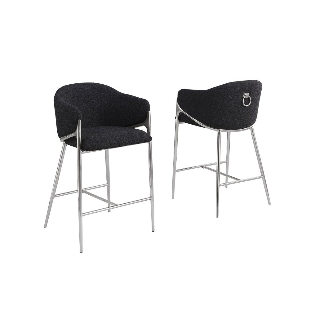 Black Counterheight (26") In Boucle Fabric And Silver Chrome Base (Set Of 2)
