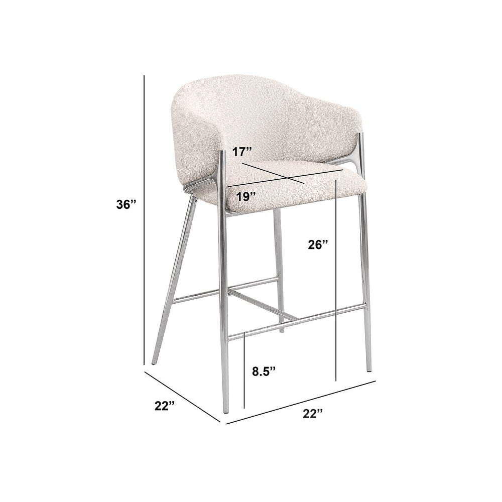 Cream Counterheight (26") In Boucle Fabric And Silver Chrome Base (Set Of 2)