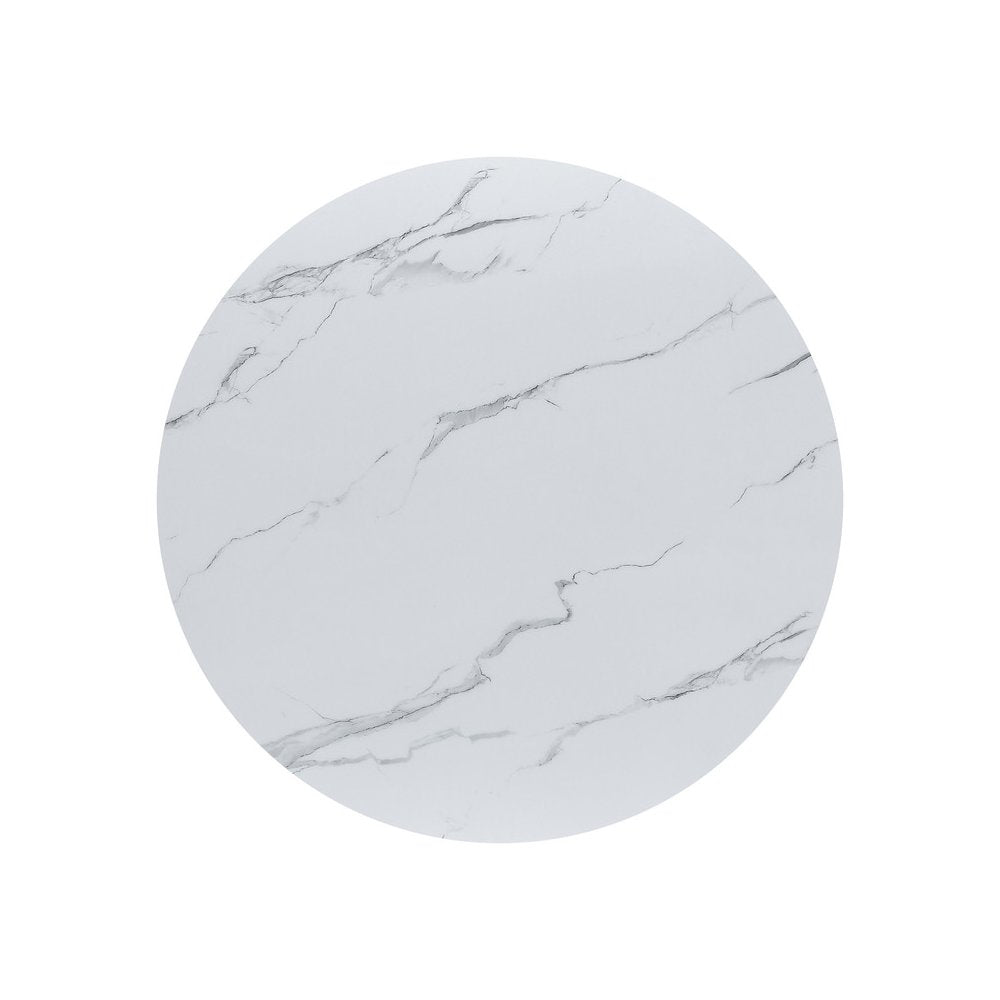 Round White Marble Wrap Glass Ding Table With 4 Dark Grey Side Chairs