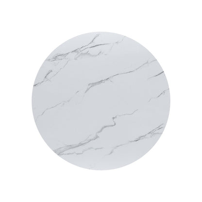Round White Marble Wrap Glass Ding Table With 4 Dark Grey Side Chairs