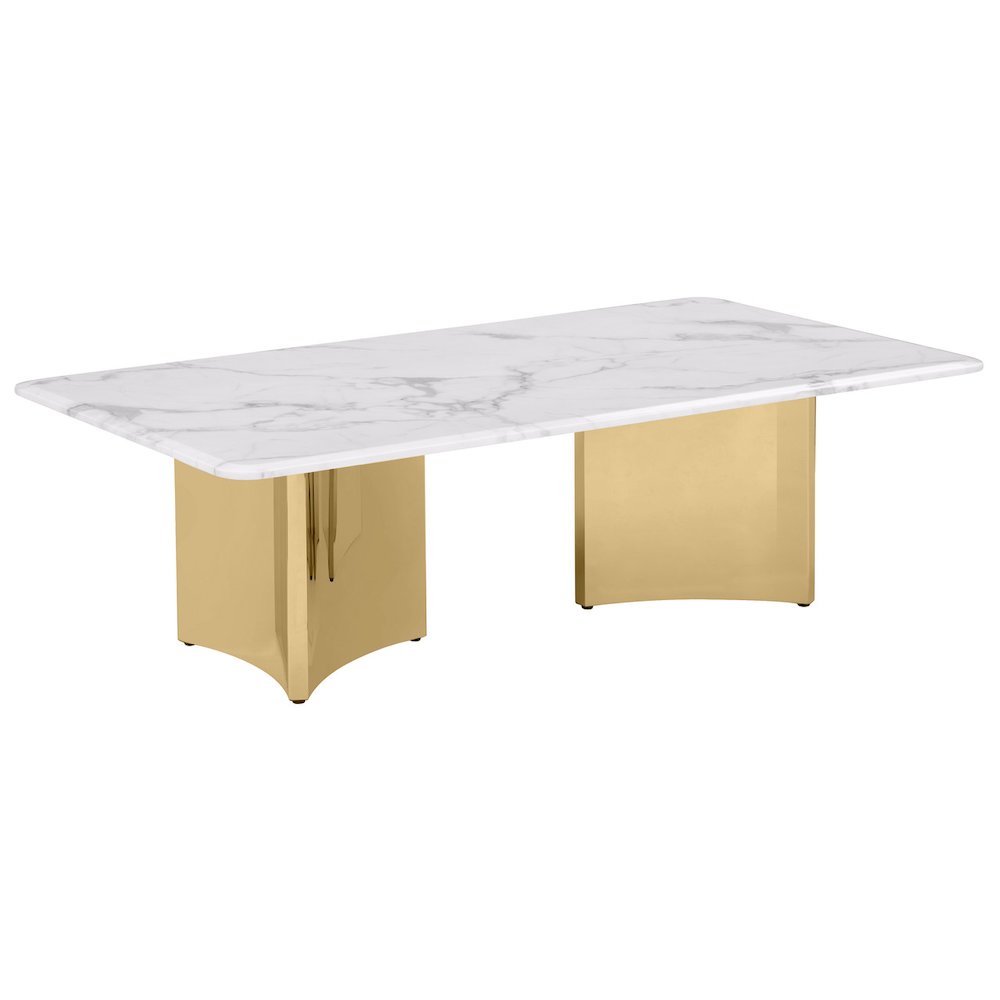 Rectangle White Marble Coffee Table with Gold Base