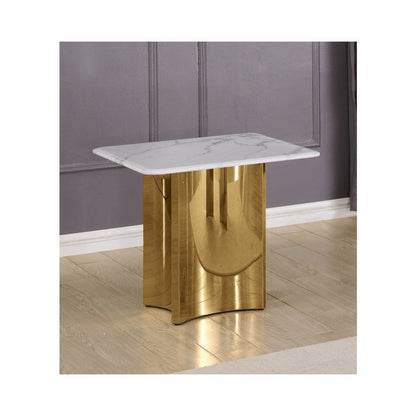Square White Marble End Table with Gold Base