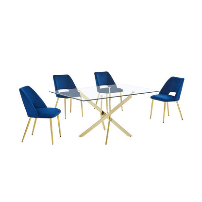 5pc dining Set- Rectangle - table with Navy Blue Velvet Chairs